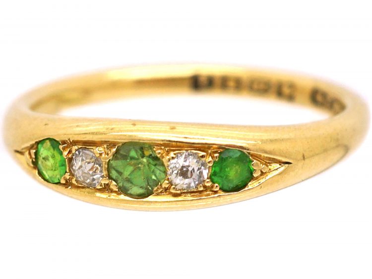 Edwardian 18ct Gold, Green Garnet & Diamond Five Stone Ring