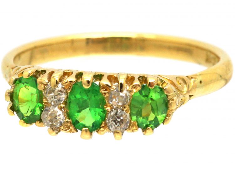 Edwardian 18ct Gold, Green Garnet & Diamond Three Stone Ring