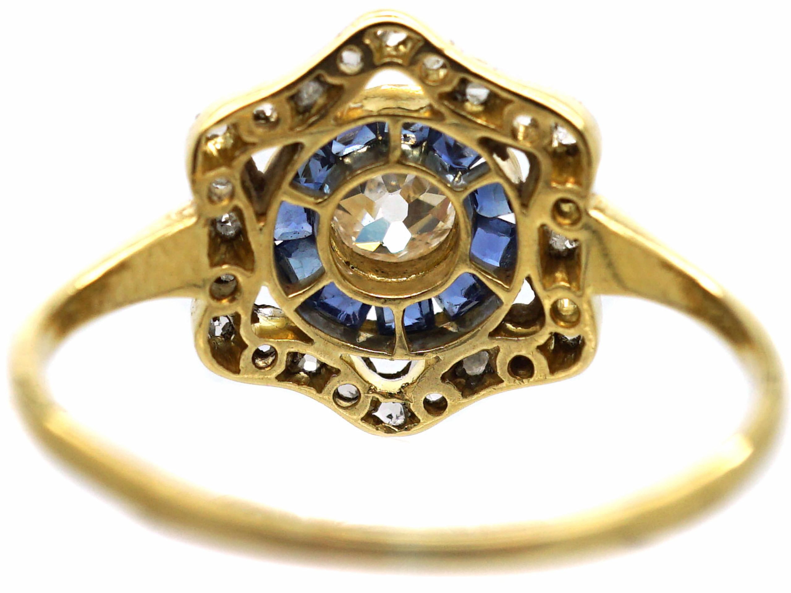 Art Deco 18ct Gold And Platinum, Sapphire And Diamond Target Ring (909p 