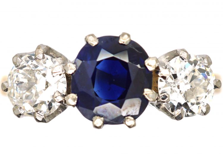 18ct Gold & Platinum, Sapphire & Diamond Three Stone Ring