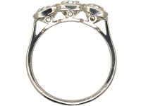 Art Deco Platinum, Large Three Stone Cushion Cut Diamond Ring
