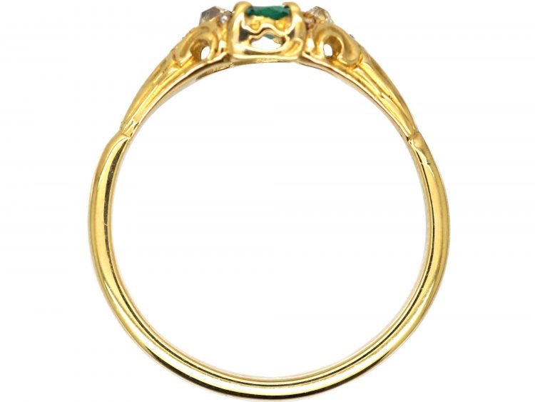 Victorian 18ct Gold, Emerald & Diamond Ring with Rose Diamond Detail