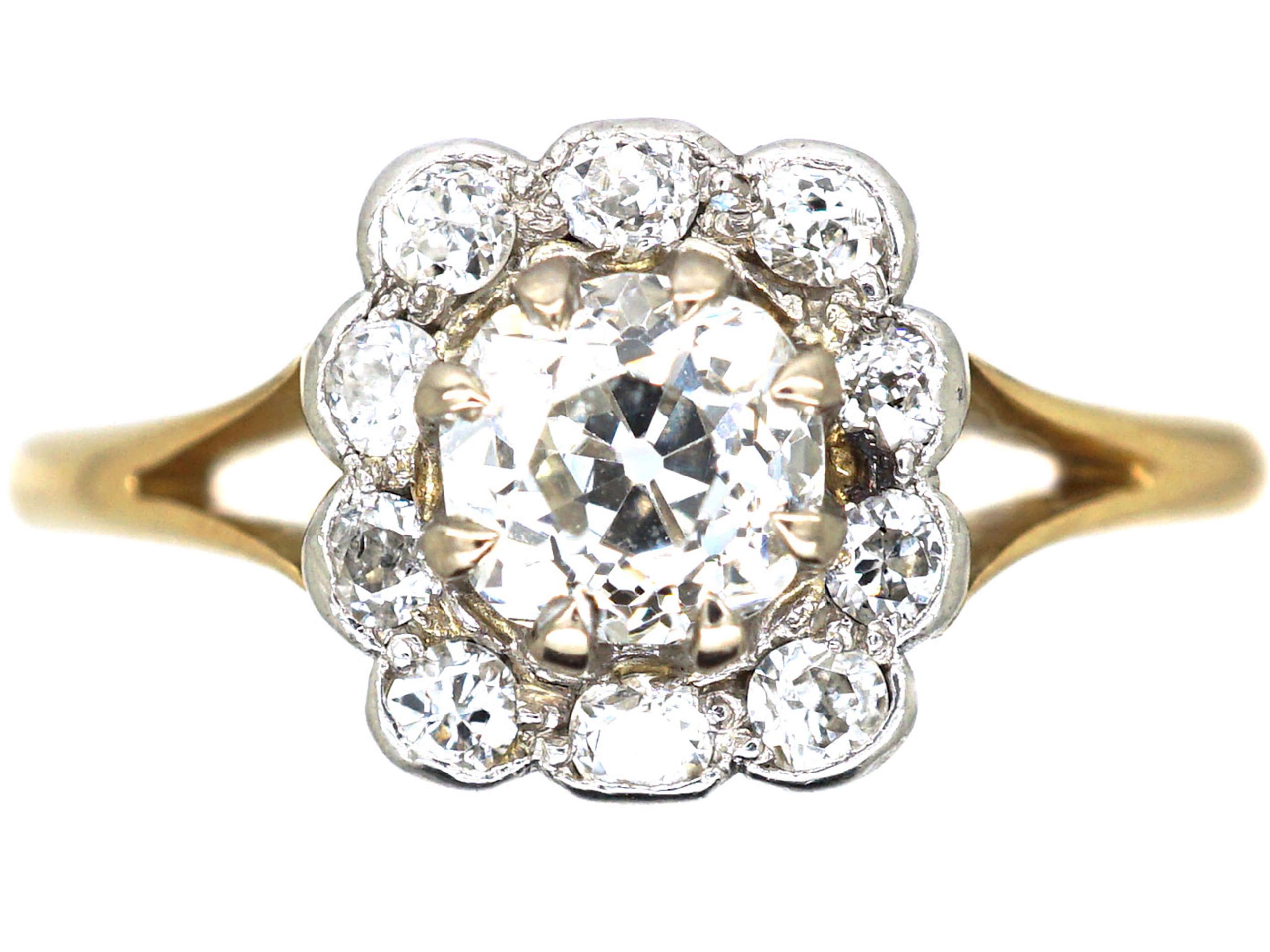 Art Deco 18ct Gold & Platinum, Diamond Square Cluster Ring