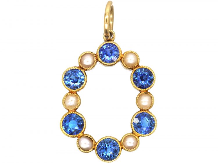 Edwardian Gold, Sapphire and Natural Split Pearl Pendant