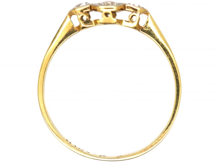 Art Deco 18ct Gold & Platinum, Four Stone Diamond Ring with Hexagonal Settings