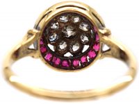 Art Deco 18ct Gold and Platinum, Ruby and Diamond Target Cluster Ring