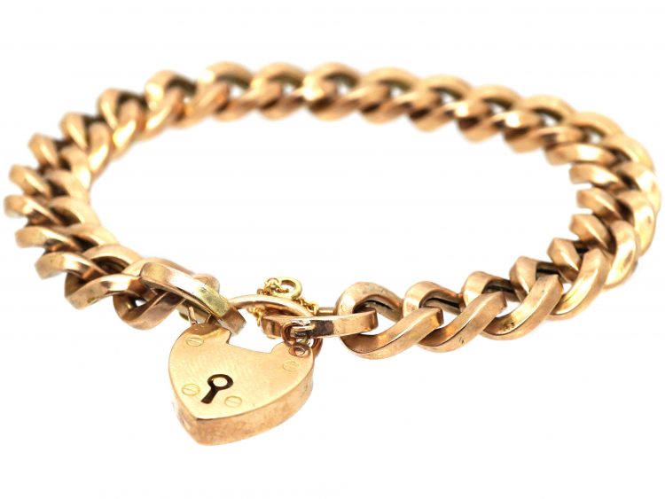 9ct Yellow Gold Curb Link Padlock Bracelet with Safety Chain, by Lawson, Ward & Gammage Ltd of Hatton Garden.