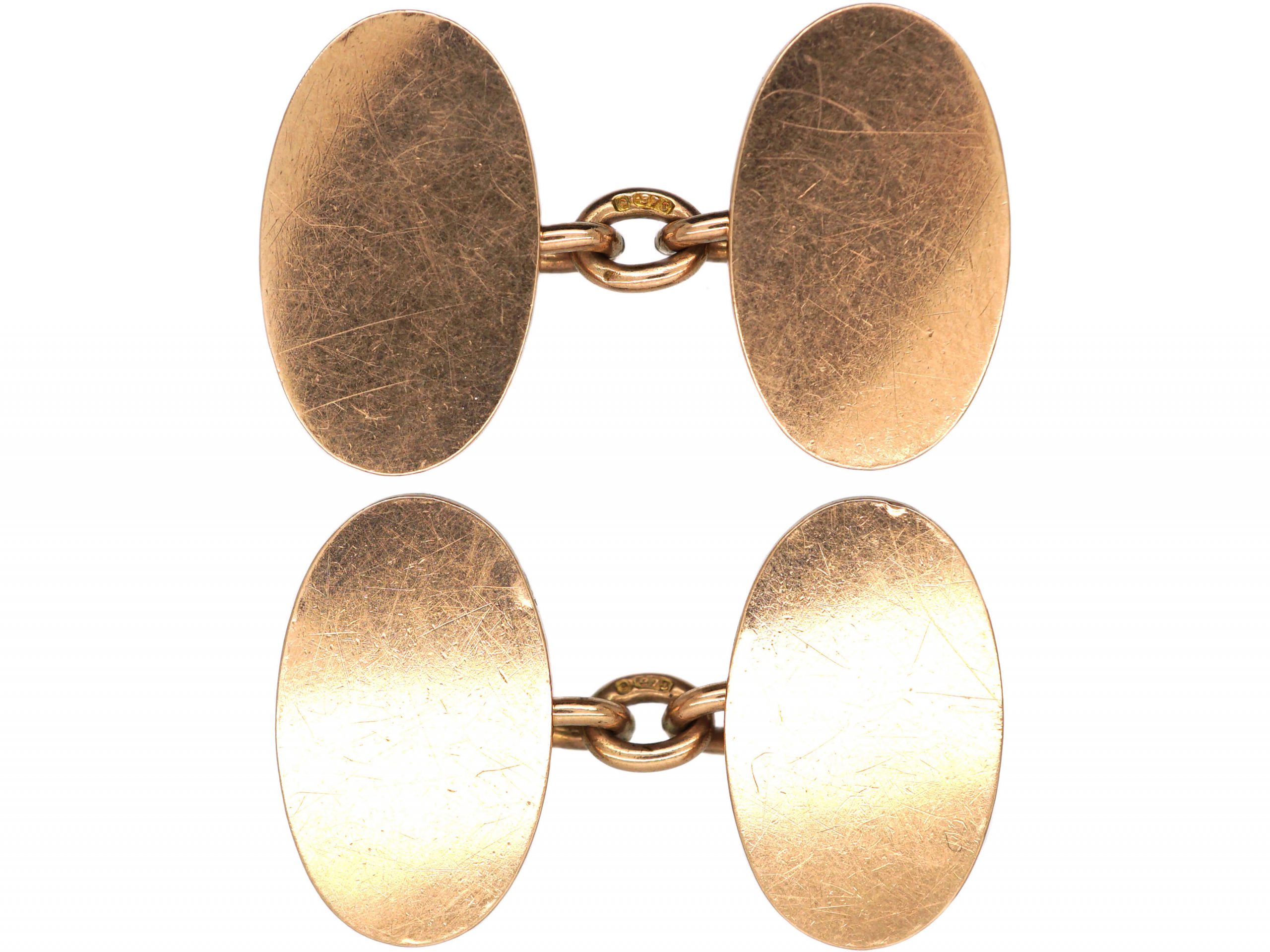 9ct Plain Gold Oval Cufflinks (843R) | The Antique Jewellery Company