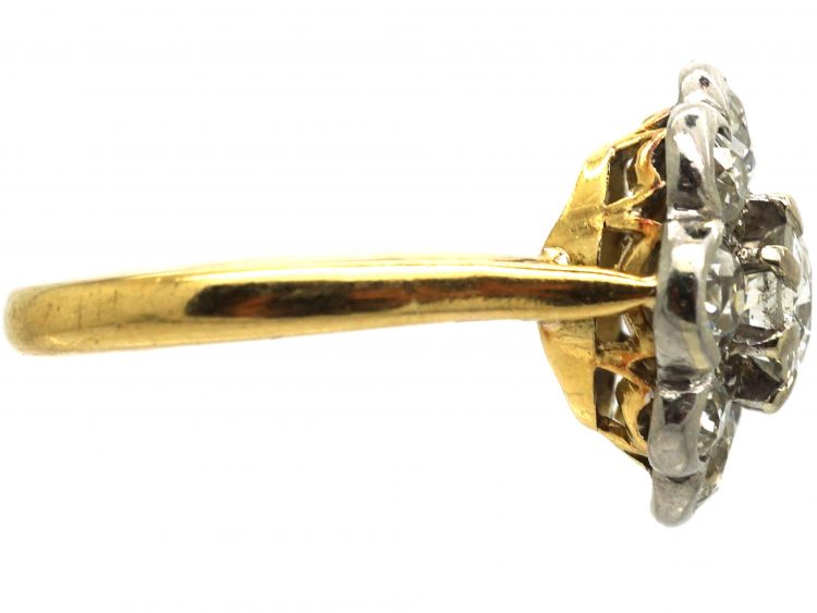 Edwardian 18ct Gold Large Rub Over Set Diamond Daisy Cluster Ring