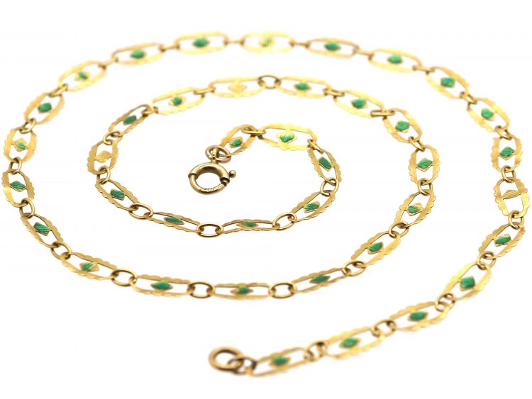 Edwardian 9ct Gold & Green Enamel Ornate Chain
