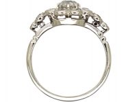 Edwardian 18ct White Gold, Diamond Daisy Cluster Ring with Triple Diamond Set Shoulders