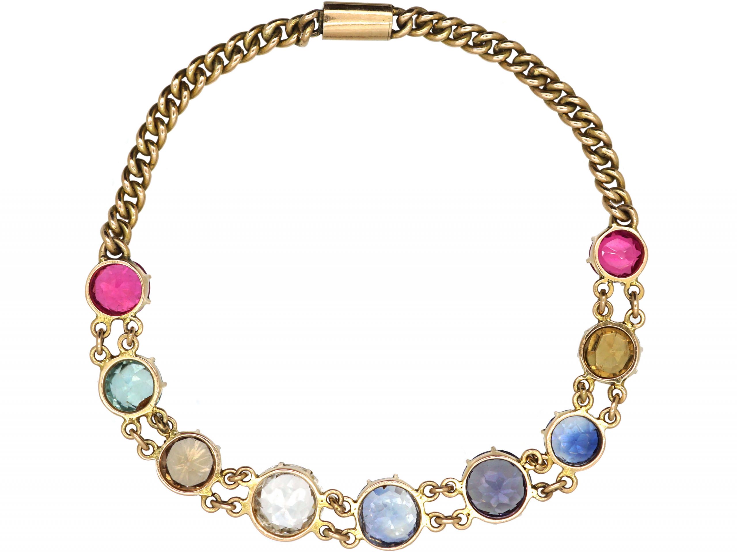 Edwardian 9ct Gold, multi-gem Harlequin Bracelet (800R) | The Antique ...
