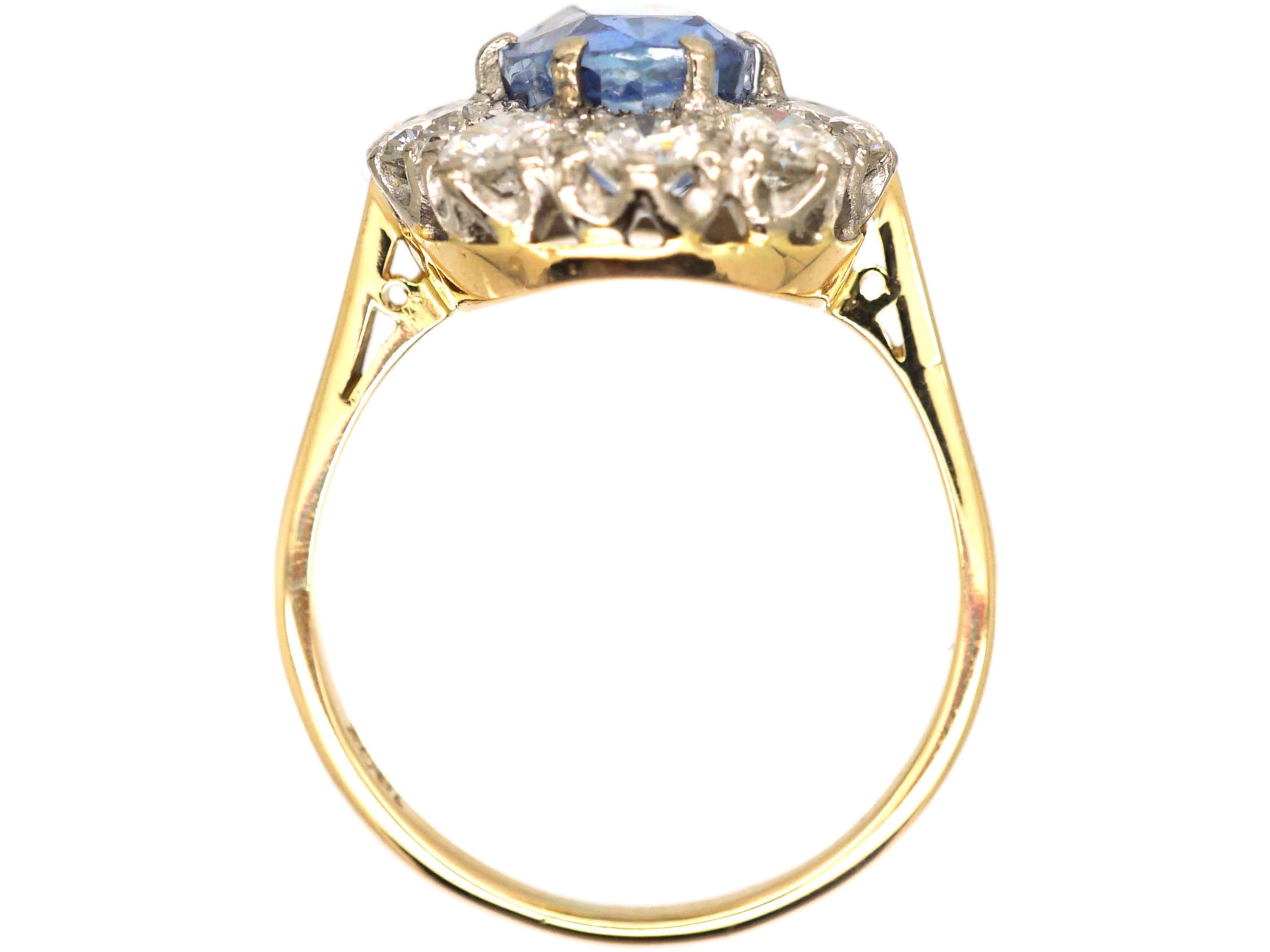 1950s 18ct Gold, Large Sapphire & Diamond Oval Cluster Ring (105S ...