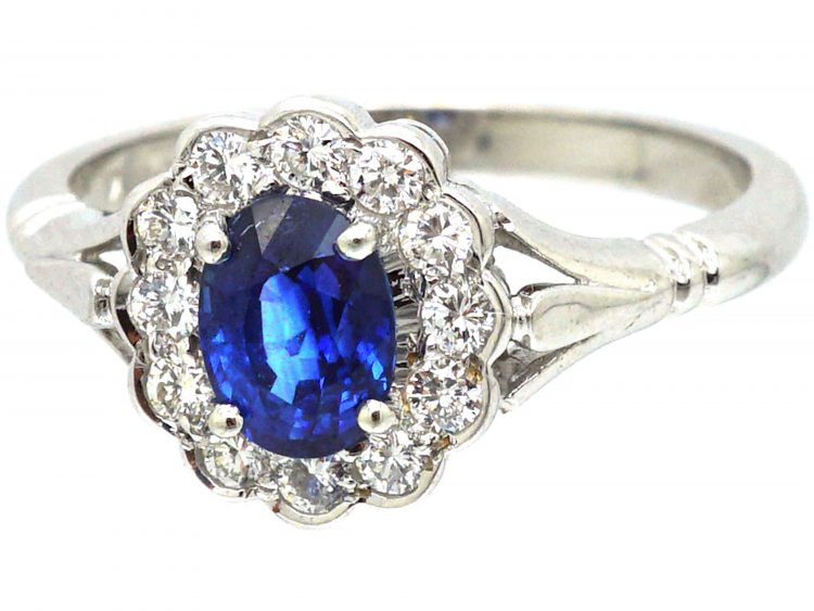 18ct White Gold, Sapphire and Diamond Oval Cluster Ring