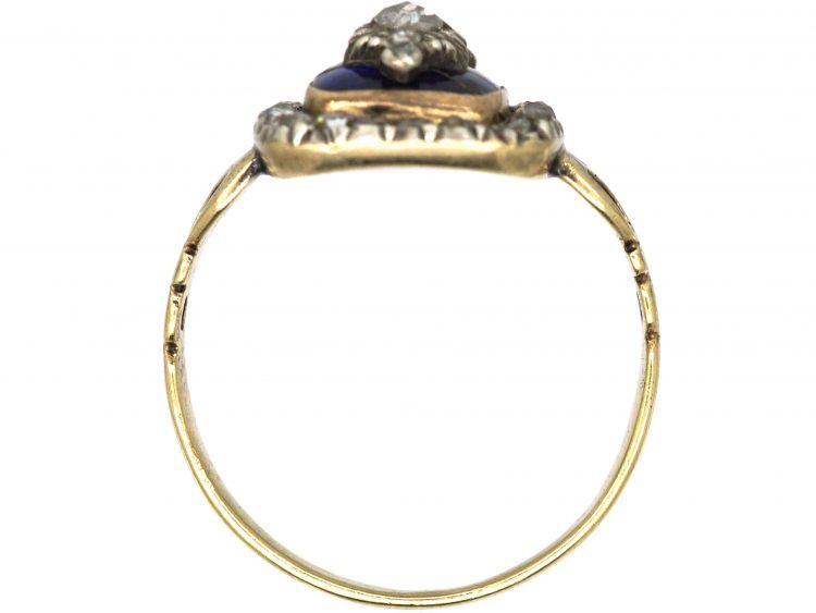 Georgian 15ct Gold & Silver, Rose Diamond & Blue Glass Urn Ring