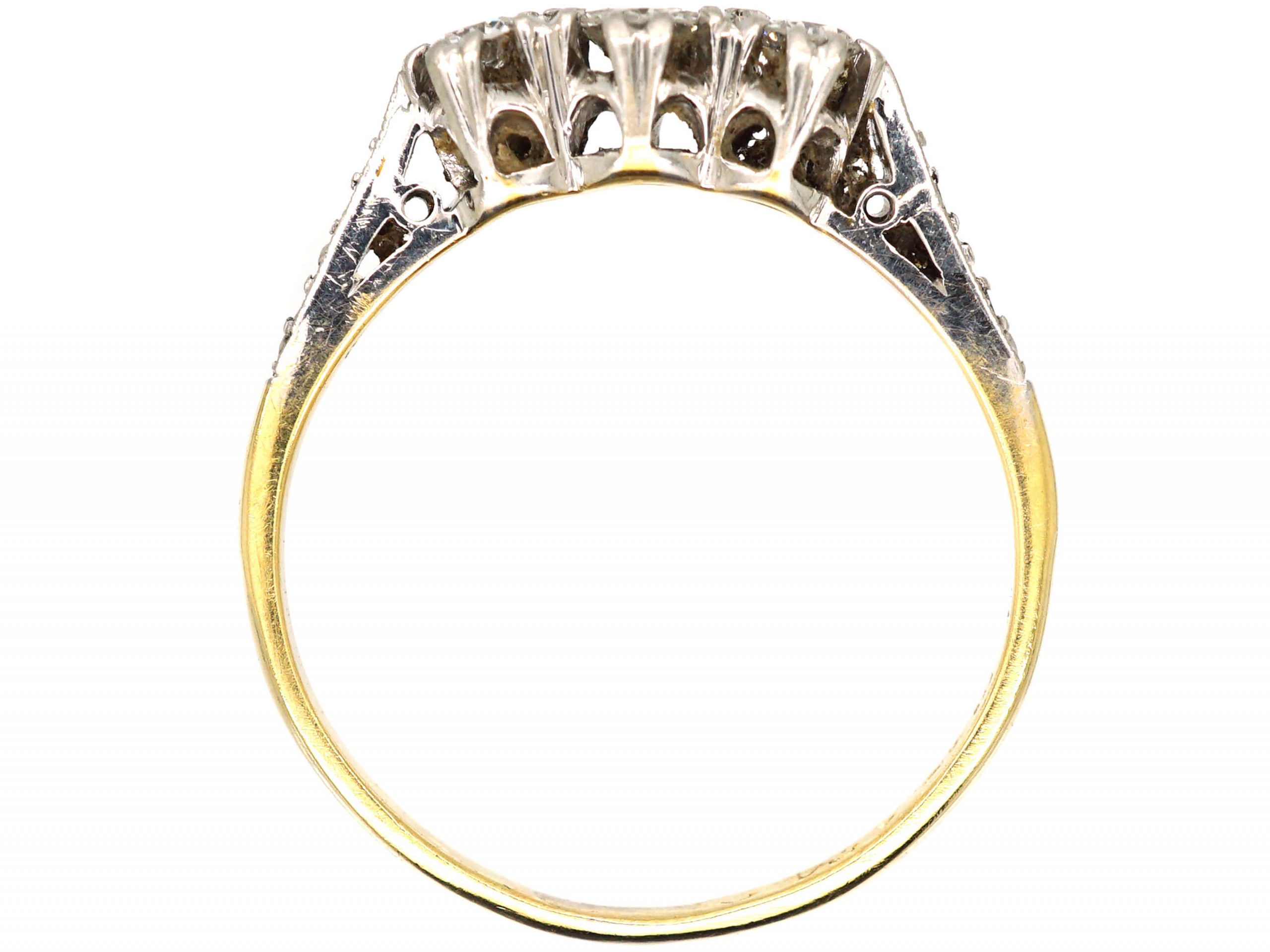 Art Deco 18ct Gold & Platinum, Three Stone Diamond Ring with Diamond ...