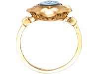 Victorian 18ct Gold Forget Me Not Ring set with Onyx & Natural Split Pearls