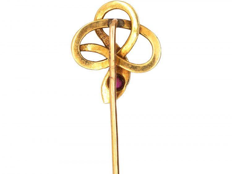 Edwardian 15ct Gold Snake Tie Pin set with a Ruby