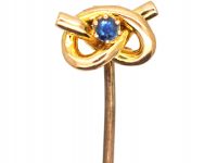 Edwardian 9ct Gold Stafford Knot Tie Pin set with a Sapphire