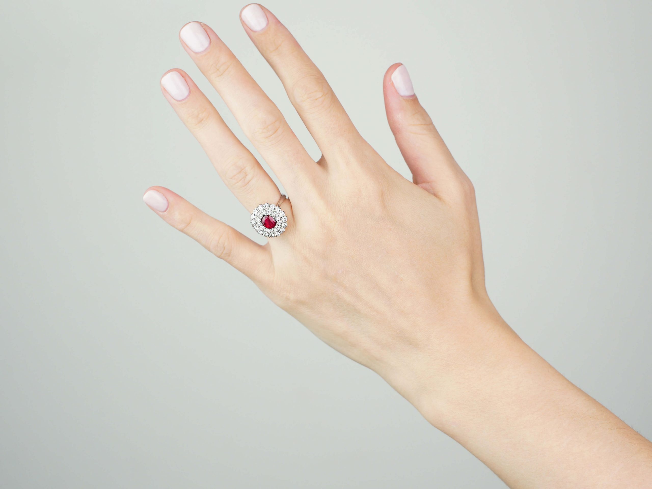 Retro 18ct White Gold, Ruby and Diamond Double Row Cluster Ring (148S ...