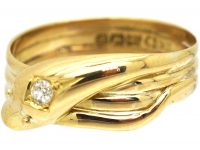 Edwardian 18ct Gold Snake Ring set with a Diamond