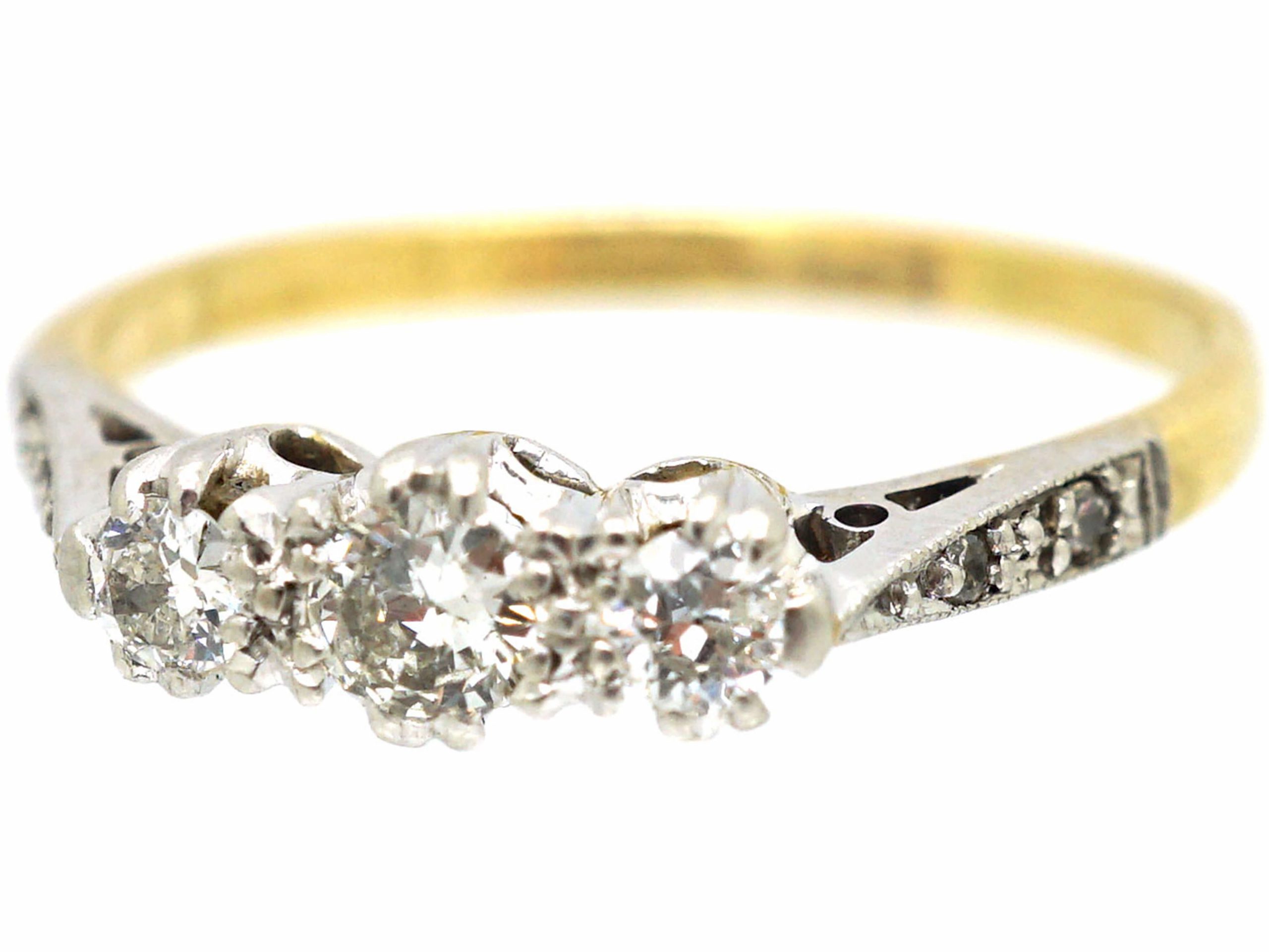 Art Deco 18ct Gold & Platinum, Three Stone Diamond Ring with Diamond ...