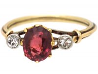 Edwardian 15ct Gold, Garnet & Diamond Three Stone Ring