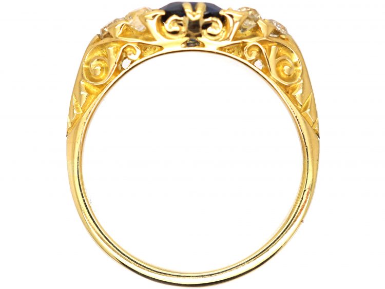 Edwardian 18ct Gold, Sapphire and Diamond Carved Half Hoop Ring