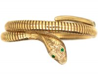 9ct Gold Snake Bangle with Emerald Eyes