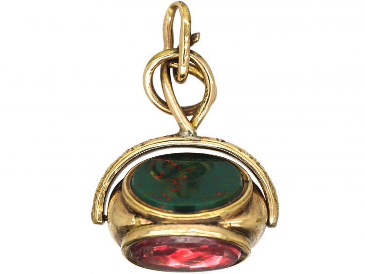 Victorian 9ct Gold Cased Triple Revolving Seal set with Rock Crystal, Bloodstone, & Chalcedony