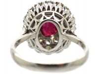 Retro 18ct White Gold, Ruby and Diamond Double Row Cluster Ring