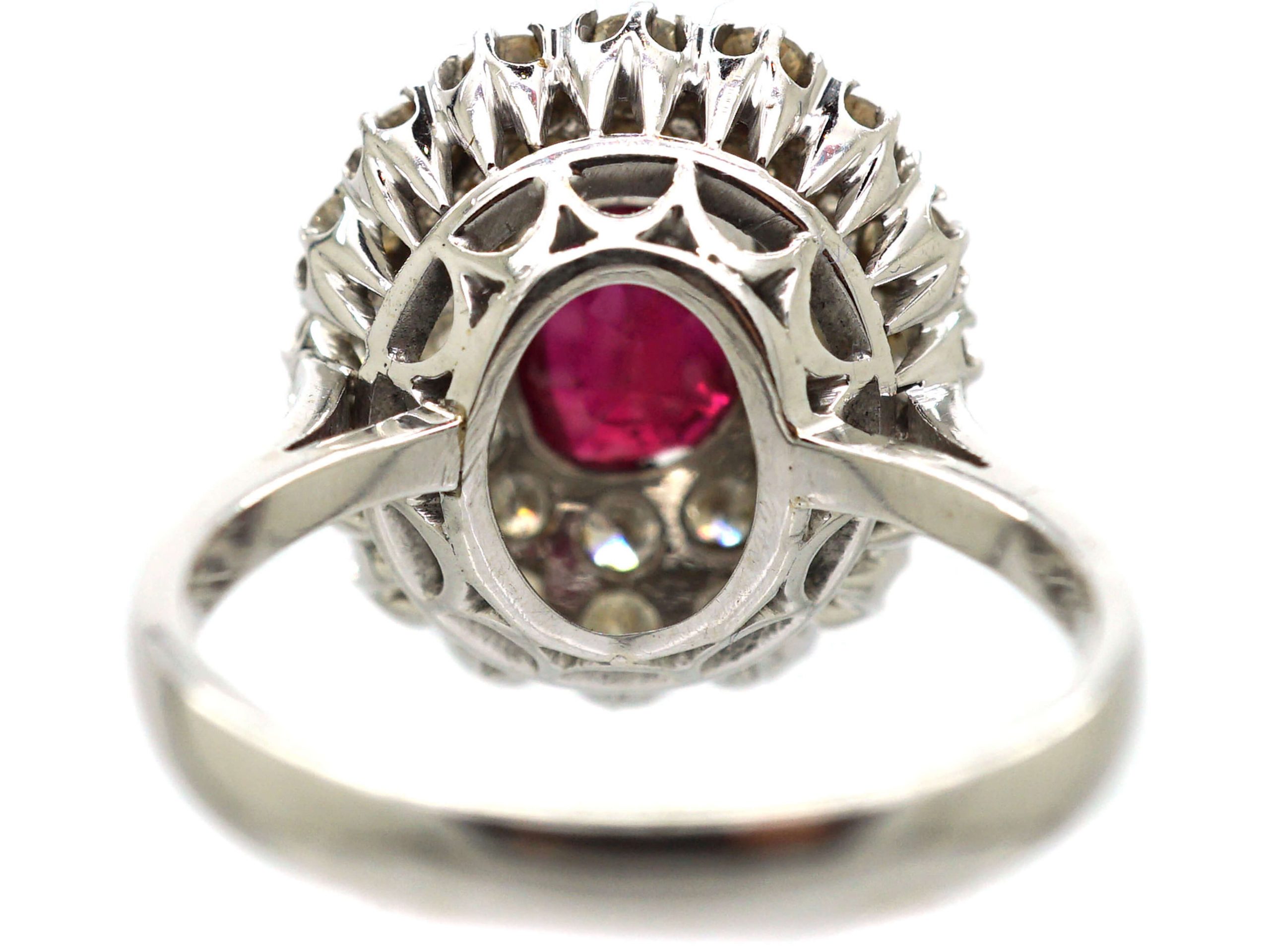 Retro 18ct White Gold, Ruby and Diamond Double Row Cluster Ring (148S ...