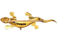 Edwardian 15ct Gold, Sapphire, Diamond & Natural Split Pearl Lizard brooch