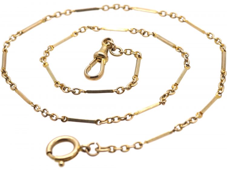 Edwardian 9ct Gold Chain with Bar & Trace Links & Dog Clip