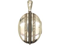 Victorian Silver Oval Locket with Vertical Stripe Detail