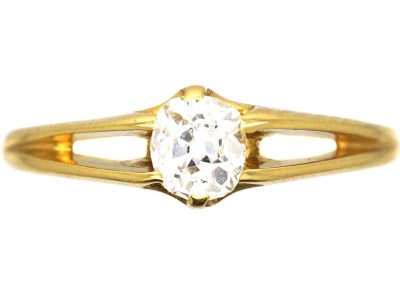 Edwardian 18ct Gold, Diamond Solitaire Ring in Openwork Setting