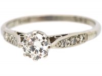 Art Deco 18ct White Gold Diamond Solitaire Ring with Diamond Set Shoulders