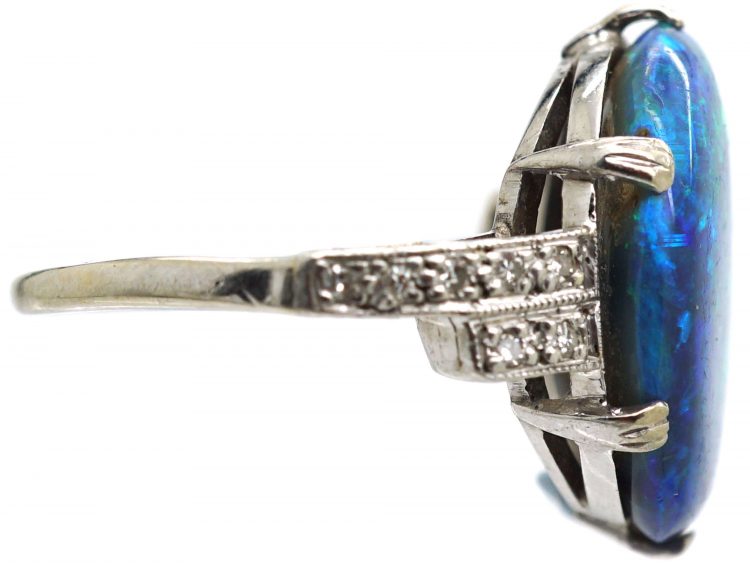 Art Deco Platinum, Black Opal & Diamond Ring