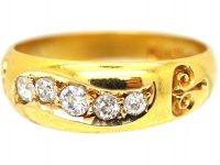 Victorian 18ct Gold, Five Stone Diamond Scroll Design Ring
