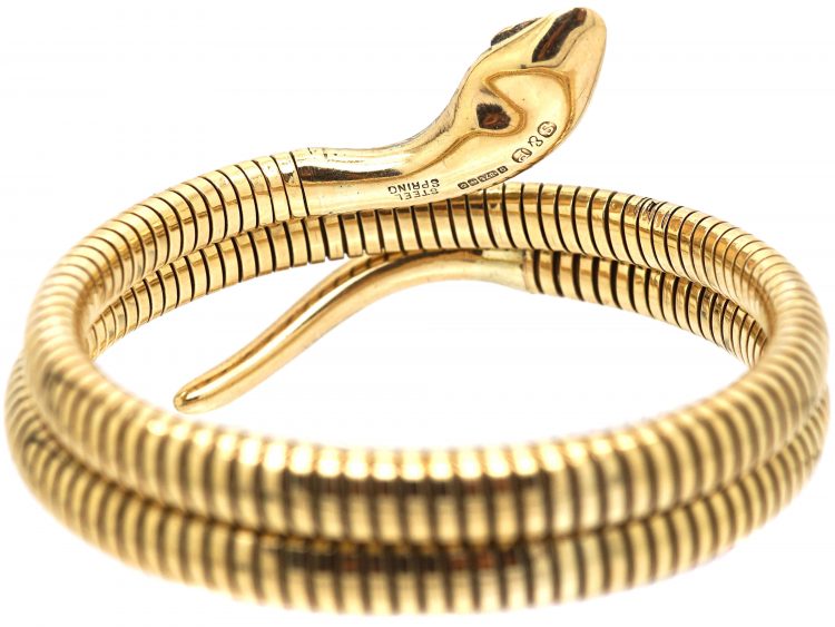 9ct Gold Snake Bangle with Ruby Eyes