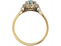 18ct Gold, Aquamarine & Diamond Oval Cluster Ring