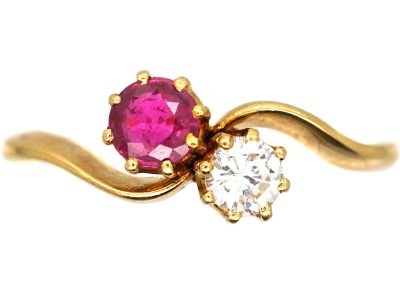 Edwardian 18ct Gold, Ruby & Diamond Crossover Ring