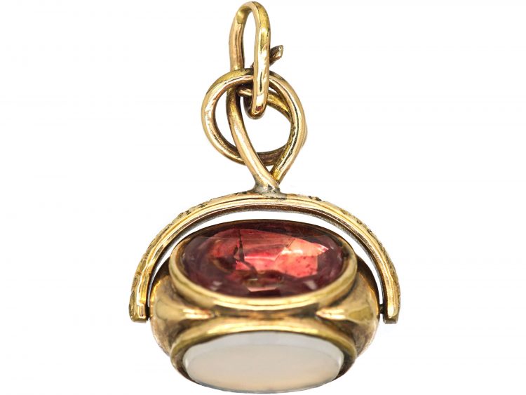 Victorian 9ct Gold Cased Triple Revolving Seal set with Rock Crystal, Bloodstone, & Chalcedony