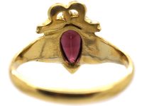 Victorian 18ct Gold, Almandine Garnet and Diamond Heart Shaped Ring in the Rococo Style