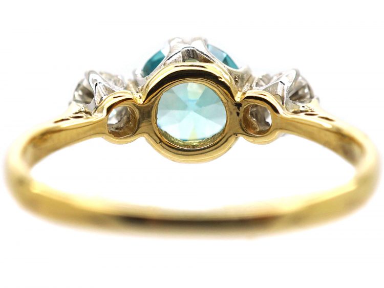 Art Deco 18ct Gold & Platinum, Zircon & Diamond Three Stone Ring