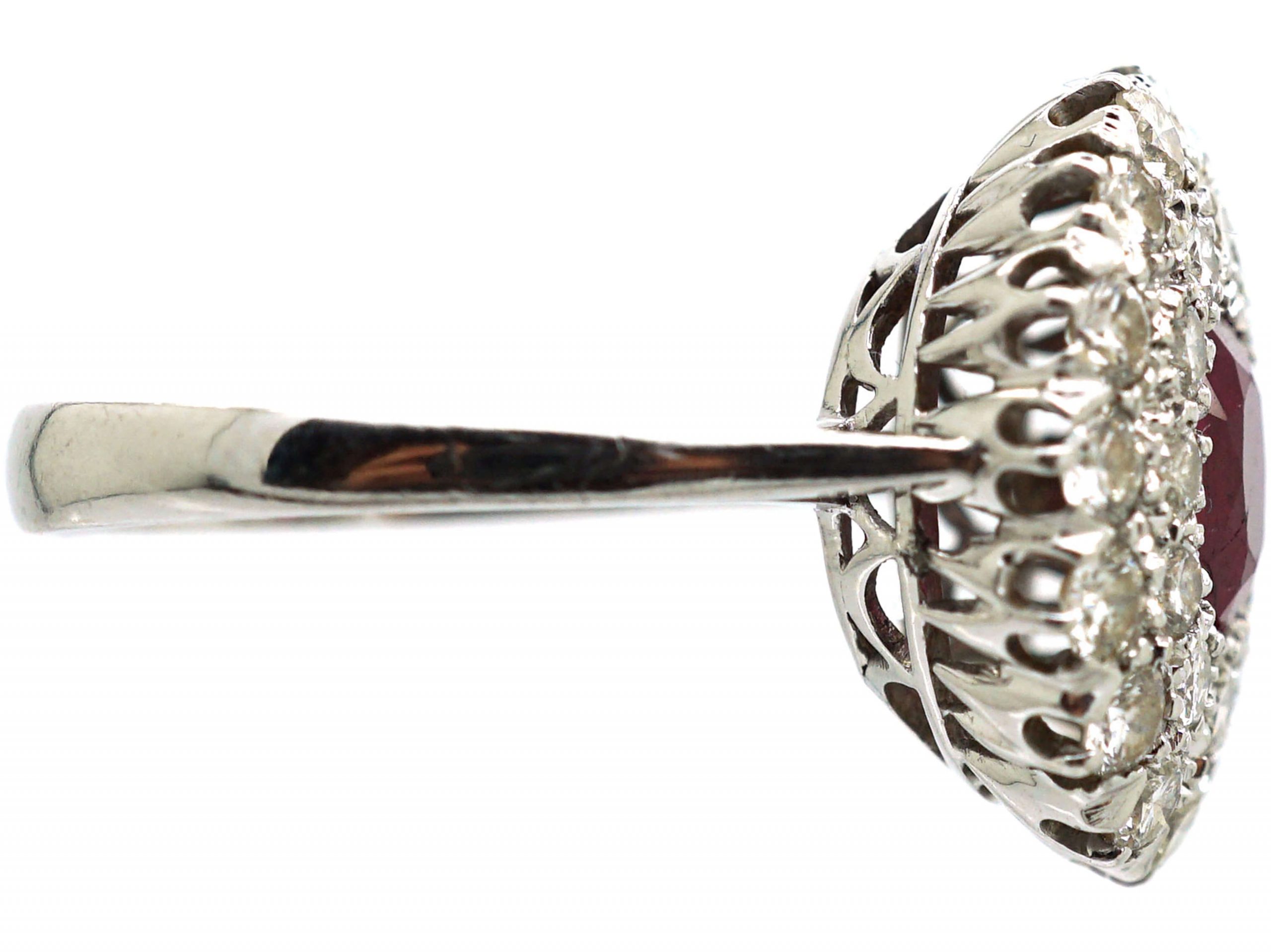 Retro 18ct White Gold, Ruby and Diamond Double Row Cluster Ring (148S ...