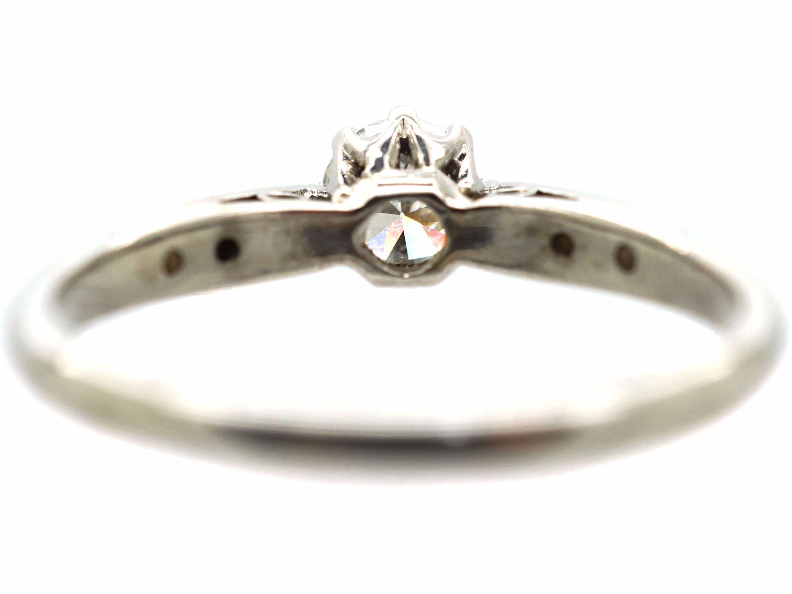 Art Deco 18ct White Gold Diamond Solitaire Ring with Diamond Set ...