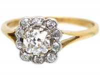Art Deco 18ct Gold & Platinum, Diamond Square Cluster Ring