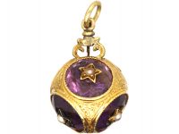 Victorian 15ct Gold, Amethyst & Natural Split Pearl Ball Pendant