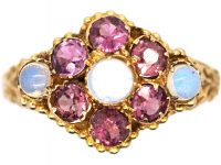 Regency 9ct Gold, Garnet & Opal Cluster Ring